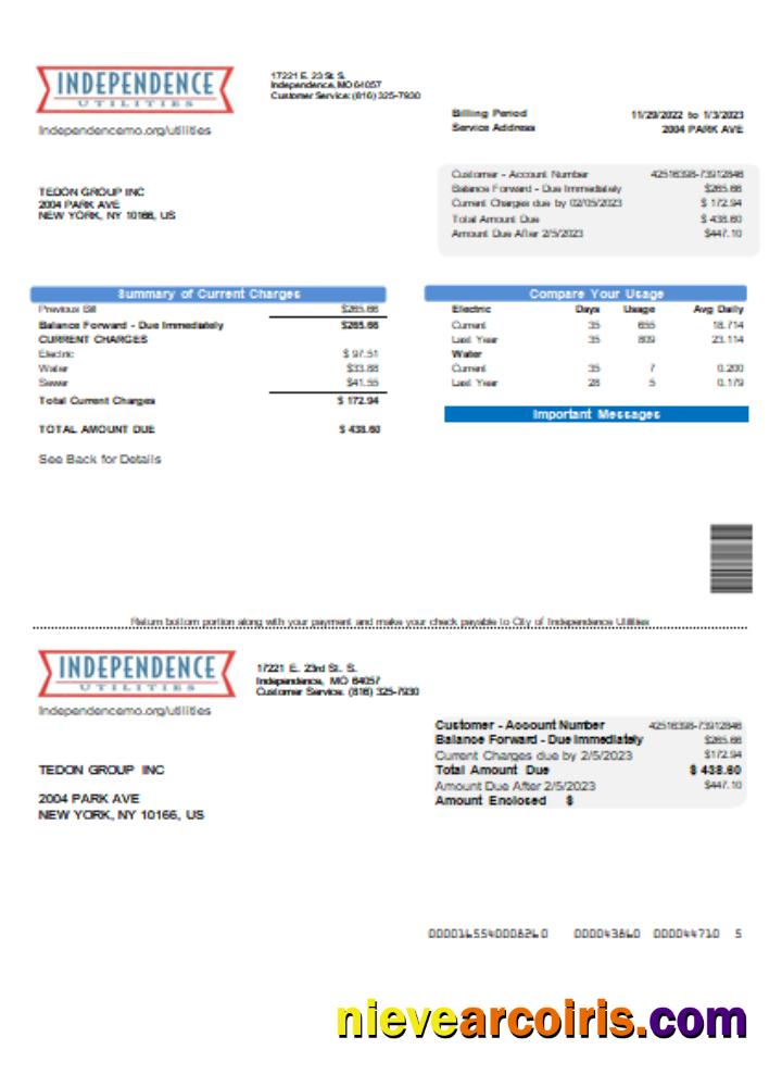 City of Independence Utilities Center (IUC) utility business bill